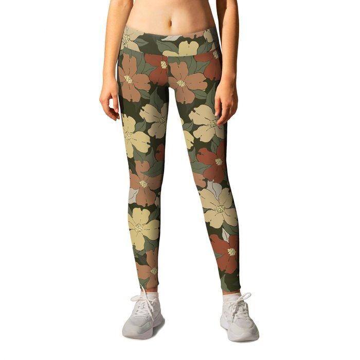 navy green and rust harvest florals dogwood symbolize rebirth and hope Leggings