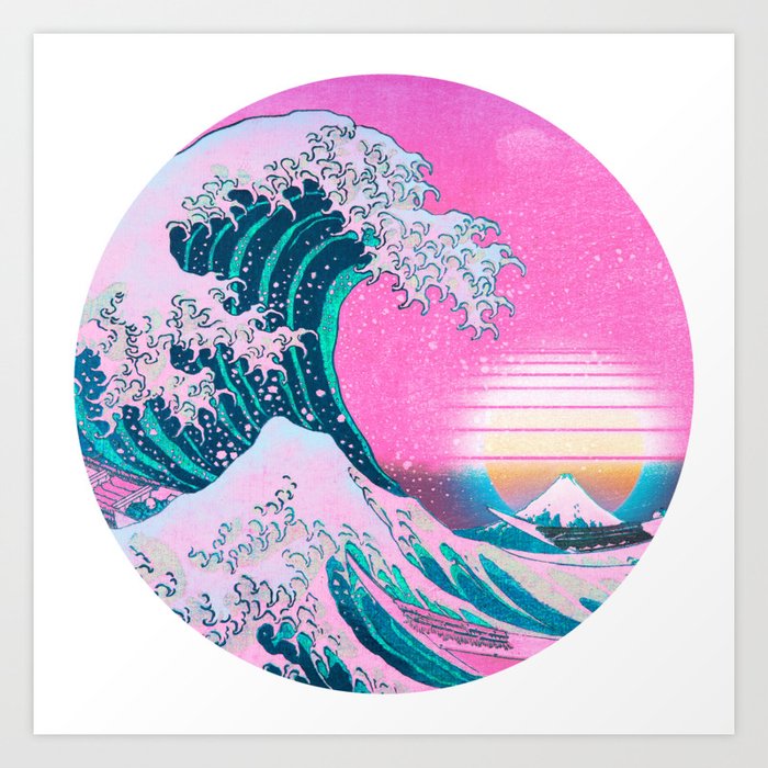 Vaporwave Great Wave Synthwave Aesthetic Sunset Art Print