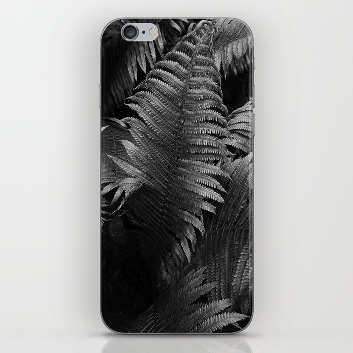 Leaves of green fern nature portrait black and white photograph / photography iPhone Skin