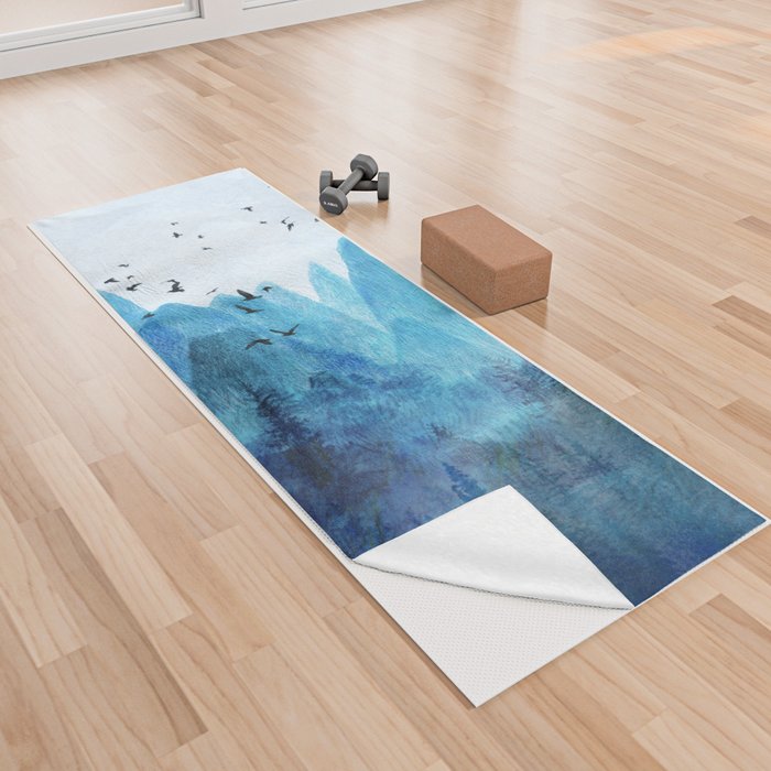Turquoise Blue Mountainscape w Pine Forests Yoga Towel