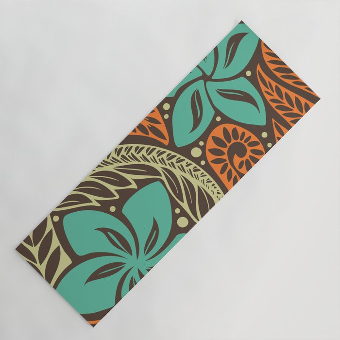 Circular Polynesian Blue Brown Orange Floral Tattoo Yoga Mat