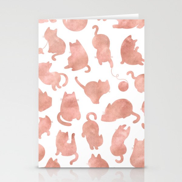 Cat Pattern Rose Gold Kitty Cats Stationery Cards