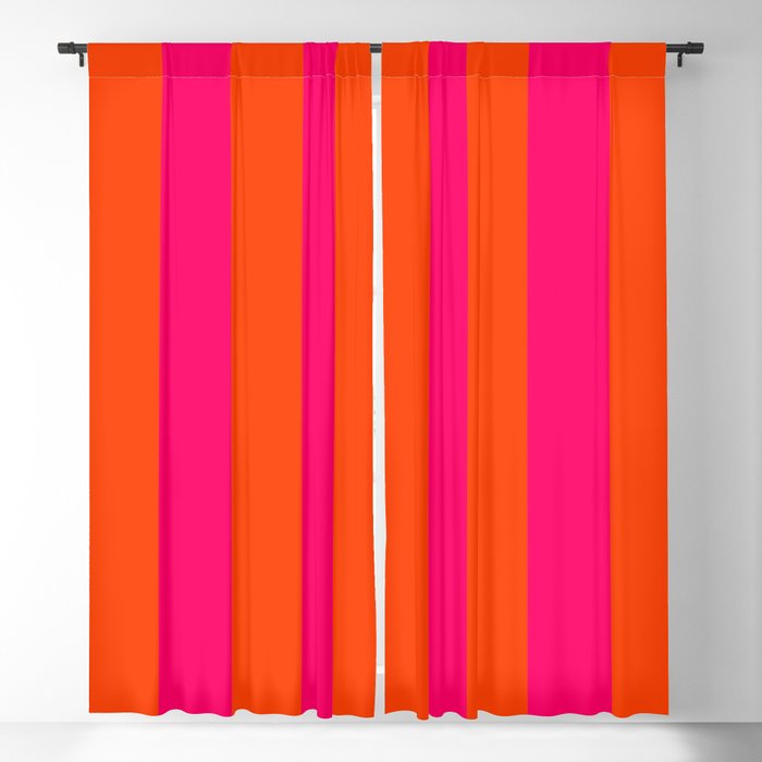 Bright Neon Pink and Orange Vertical Cabana Tent Stripes Blackout Curtain