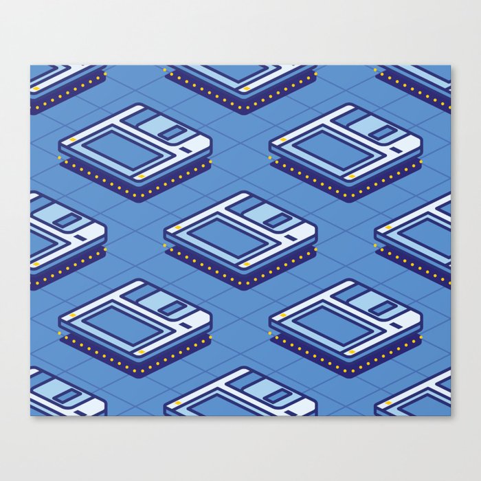 Floppy Magnetic Disk Seamless Pattern. Diskette on Blue Background. Canvas Print