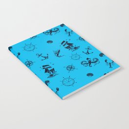 Turquoise And Blue Silhouettes Of Vintage Nautical Pattern Notebook