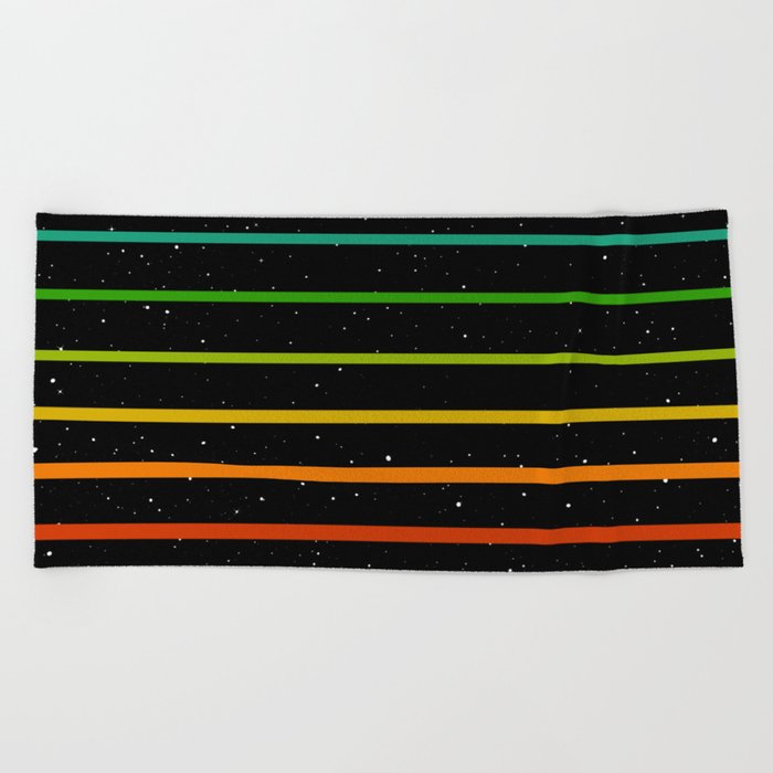 Rainbow stripes on starry sky Beach Towel