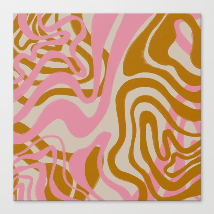 Retro Mid-Century Swirl in Pink + Tan Canvas Print