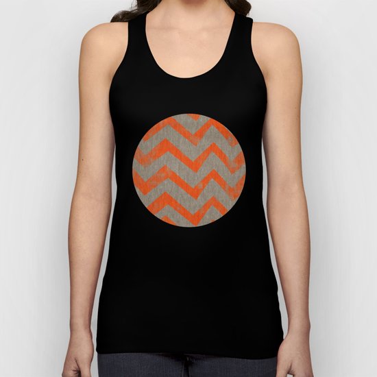 Orange chevron on linen Unisex Tank Top