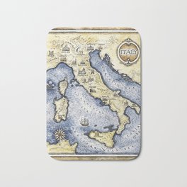Vintage map of Italy Bath Mat | Historical, Coloredpencil, Italy, Sea, Vintage, Antique, Europe, Map, Illustration, Other 