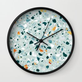 Mint Terrazzo, Eclectic Marble Texture Pattern, Colorful Neutral Pastel Illustration, Floor Tiles Wall Clock