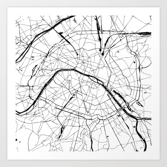 Paris France Minimal Street Map Black And White Art Print By