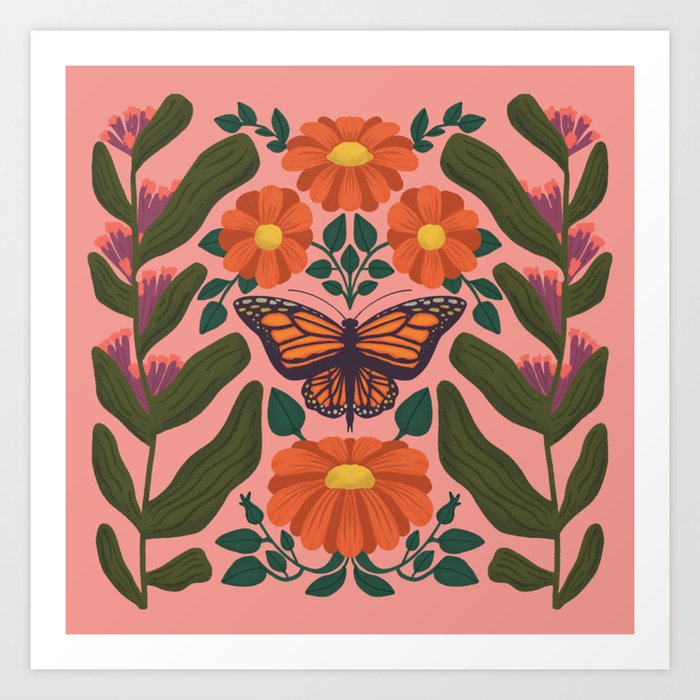 Monarch Butterfly and Milkweed  Art Print