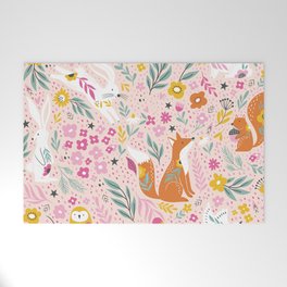 Foxes and Rabbits with Flowers and Ornamental Leaves Welcome Mat