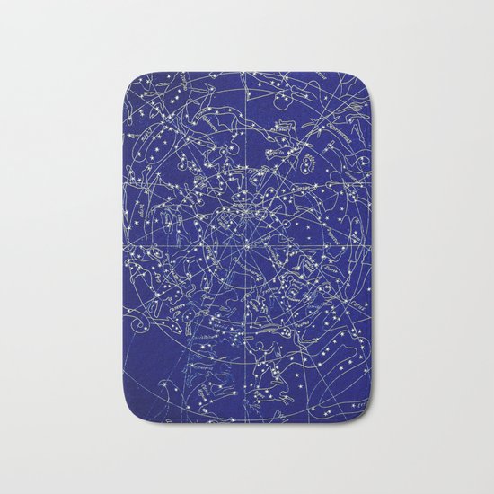 Constellation Stars blue space map on gold marble Bath Mat