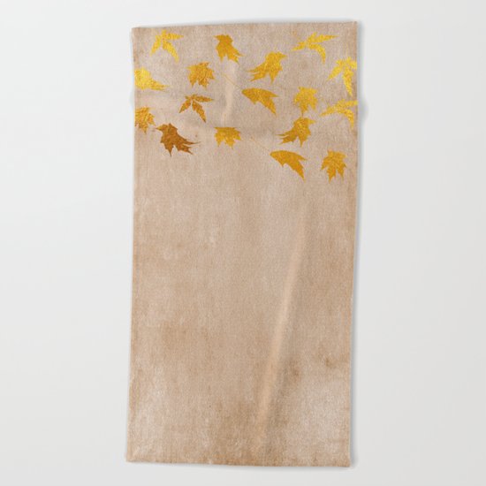 Gold leaves on grunge background - Autumn Sparkle Glitter design #Society6 Beach Towel