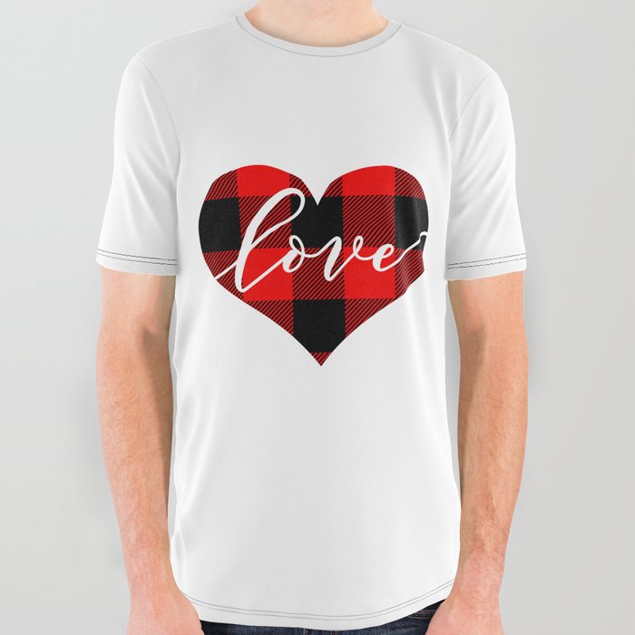 Heart With Plaid And Love Inside All Over Graphic Tee