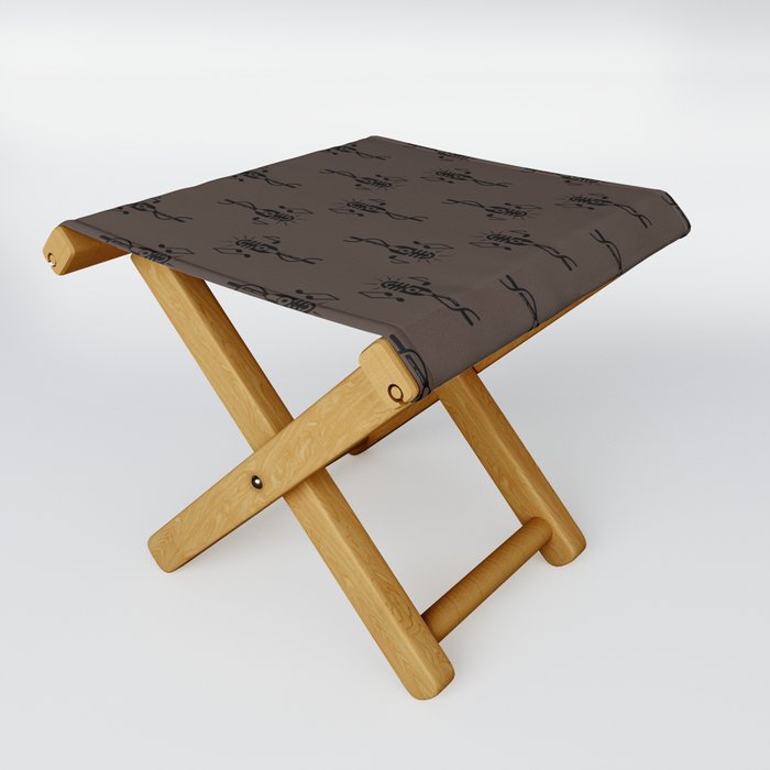 Black Retro Microphone Pattern on Dark Brown Folding Stool