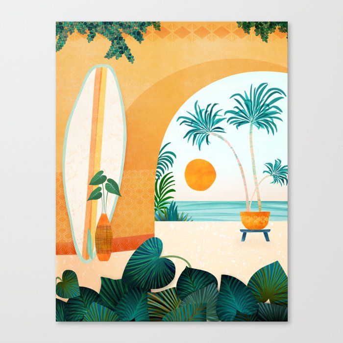 Seaside Surf Retreat Tropical Landscape / Villa Series Canvas Print
