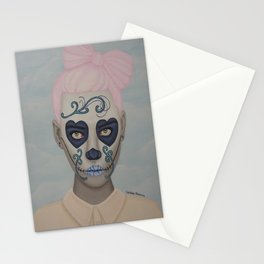 Sugar Skull Girl Pink Hair Stationery Cards