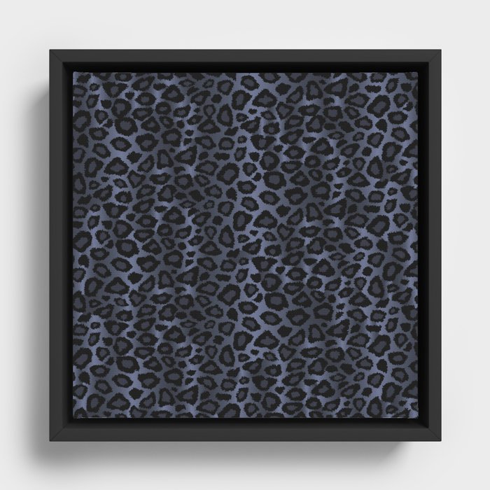 Blue Leopard Animal Print Framed Canvas