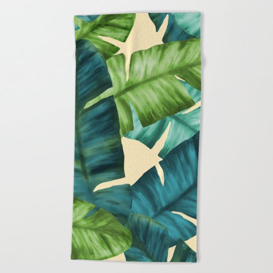 Tropical Banana Leaves Original Pattern Beach Towel