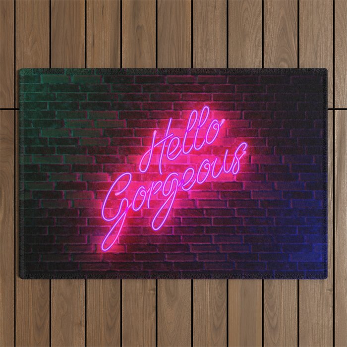 Hello Gorgeous - Neon Sign Outdoor Rug