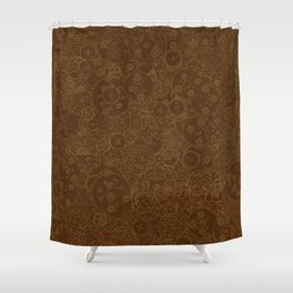 Clockwork Retro / Cogs and clockwork parts lineart pattern in brown and gold Shower Curtain