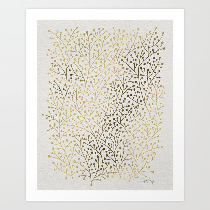 Gold Berry Branches Art Print