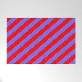[ Thumbnail: Medium Slate Blue & Red Colored Lined Pattern Welcome Mat ]