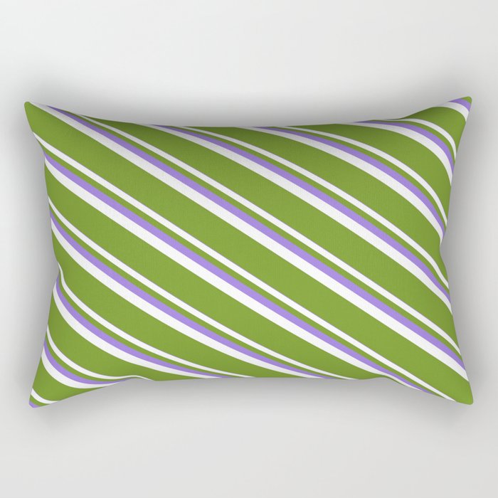 Purple, White, and Green Colored Striped Pattern Rectangular Pillow
