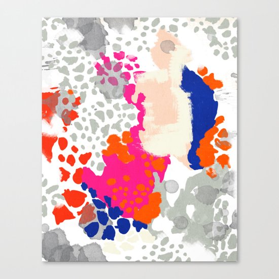 Mica - Abstract painting in modern fresh colors navy, orange, pink, cream, white, and gold Canvas Print