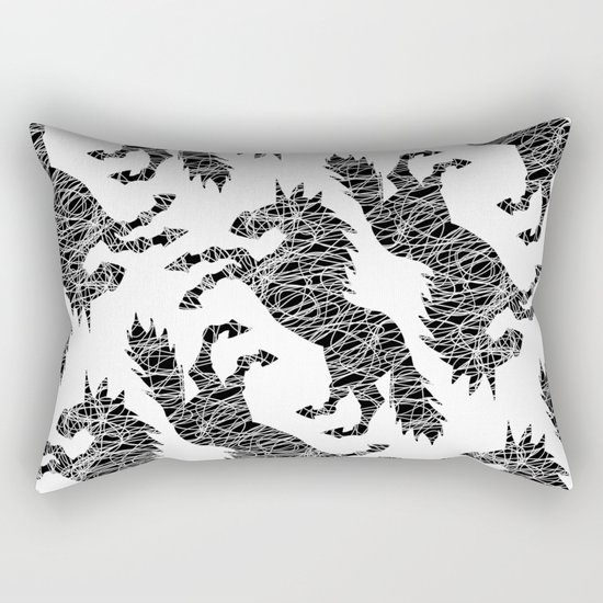 White Lines Unicorn Rectangular Pillow