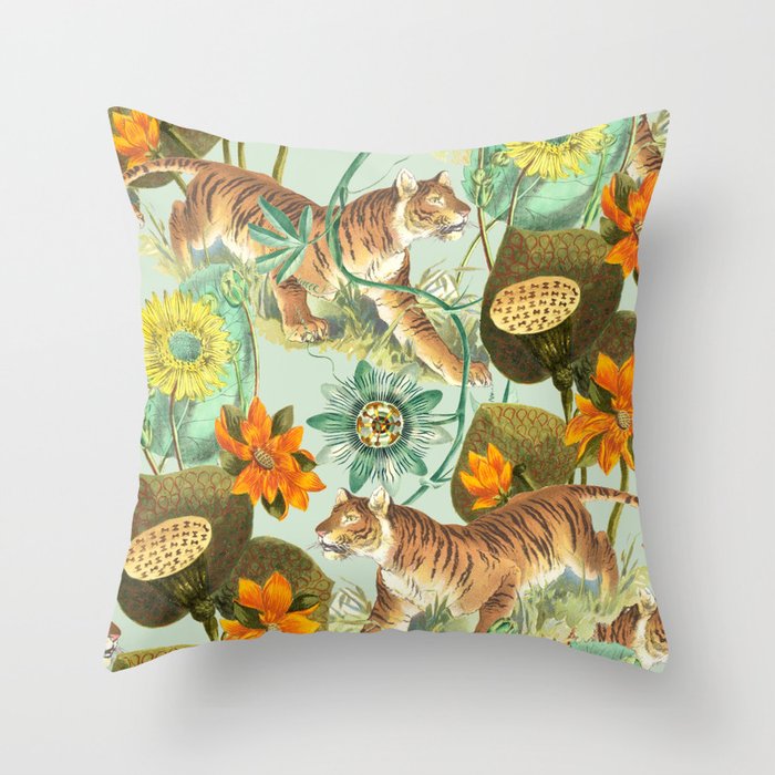 TIGERS IN THE MINT JUNGLE Throw Pillow
