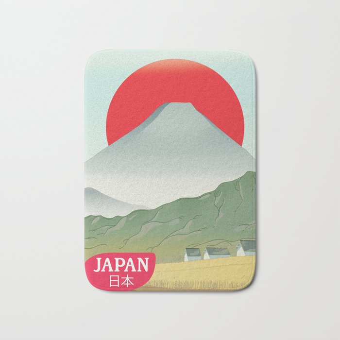 Japan mountain vintage style travel poster Bath Mat