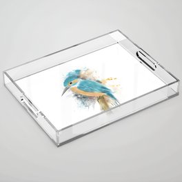 Watercolor Bird blue and orange  Acrylic Tray