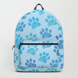Blue Paws doodle seamless pattern. Digital Illustration Background. Backpack