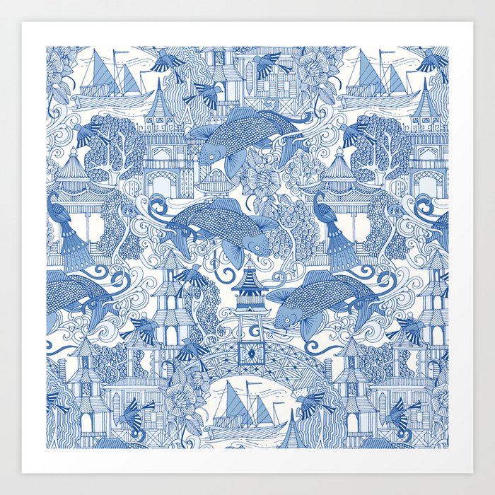 chinoiserie toile blue Art Print