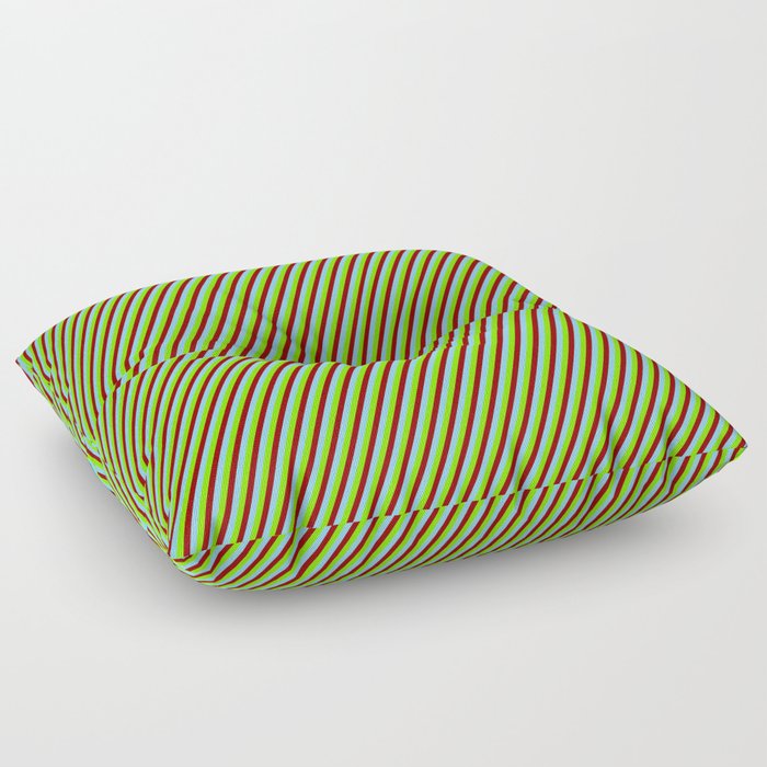 Dark Red, Sky Blue, and Green Colored Lines Pattern Floor Pillow