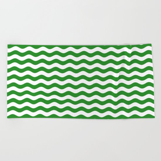 Wavy Stripes (Forest Green/White) Beach Towel