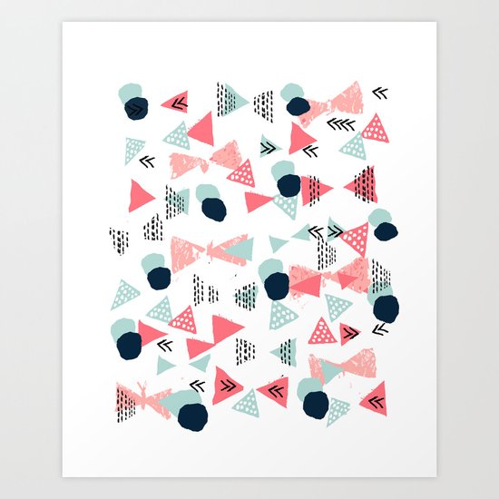 Gender neutral trendy mint navy abstract art for nursery baby college dorm Art Print