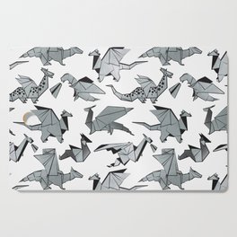 Origami metallic dragon friends // white background metal silver fantasy animals Cutting Board