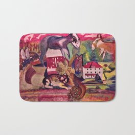 Kuerner Farm estilo Chagall Bath Mat | Tempera, Kuernerfarm, Painting, Goats, Cats, Chagall, Train 