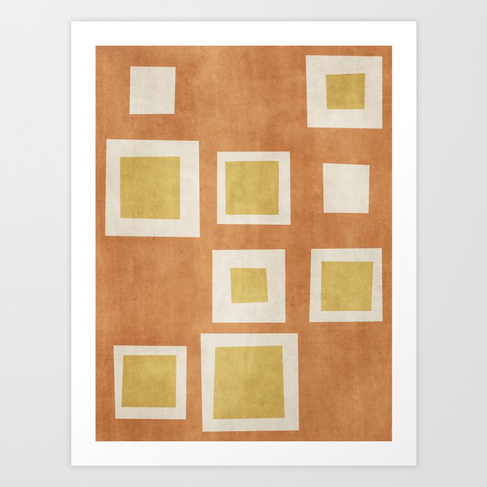 Abstract Wobbly Squares Yellow Orange Art Print
