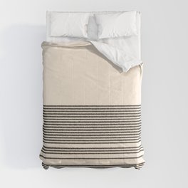 Organic Stripes - Minimalist Textured Line Pattern in Black and Almond Cream Comforter