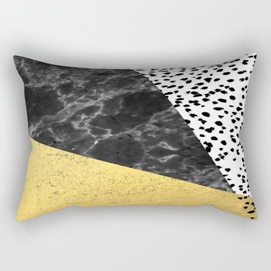 Mele - gold abstract painting art decor dorm college trendy hipster foil glitter black and white dot Rectangular Pillow