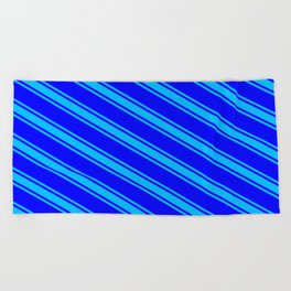 [ Thumbnail: Blue & Deep Sky Blue Colored Lines/Stripes Pattern Beach Towel ]