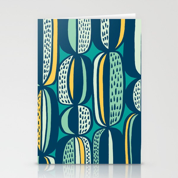 Blue Cactus Garden // mid century modern pattern Stationery Cards