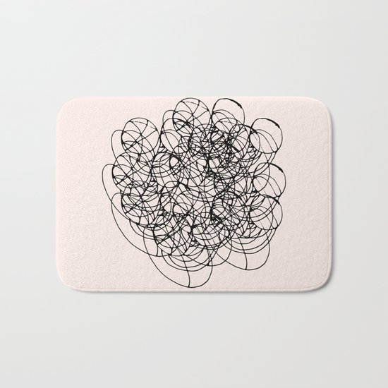 Black Circle Lines on Pink Bath Mat