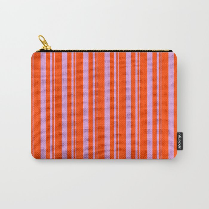 Plum and Red Colored Lined/Striped Pattern Carry-All Pouch