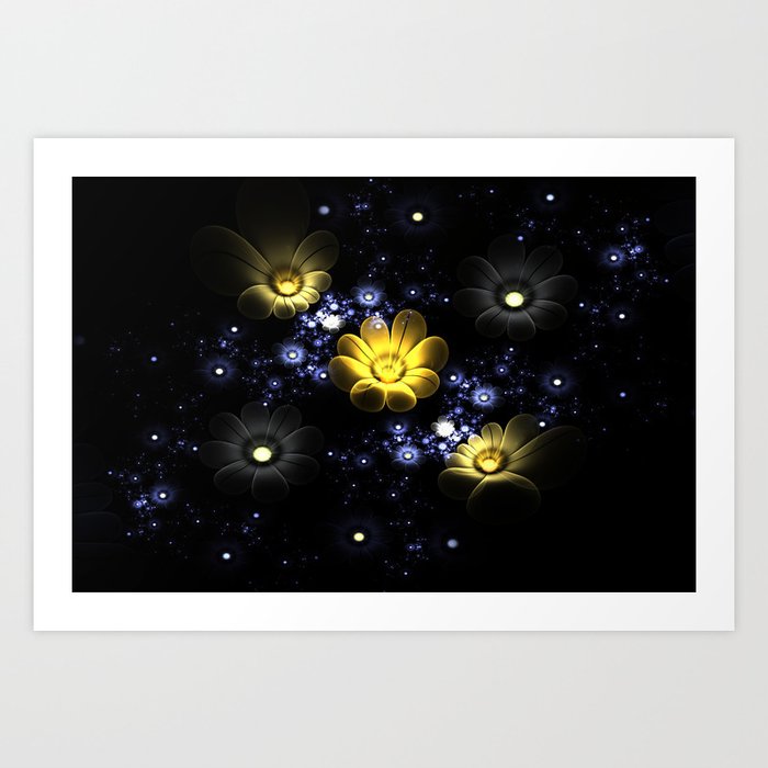Abstract 3d Flowers Among The Stars In Space Art Print By Valerypetr